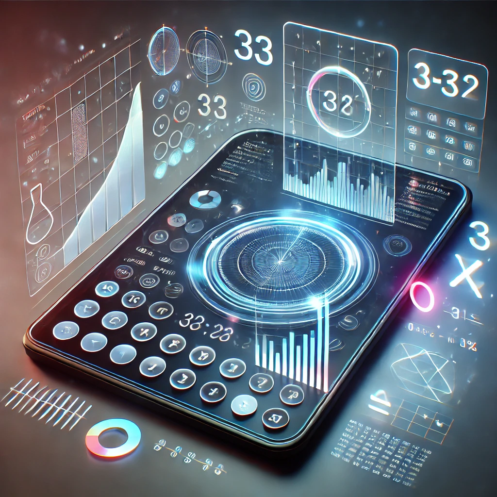DALL·E 2025 02 20 17.07.12 A futuristic and minimalistic digital interface for mathematical calculations. The design features a modern calculator with a glass like transparent d